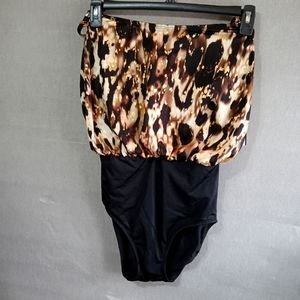 NWT Sirena swimwear Sz 10 Black, brown tan w/ gold accent color